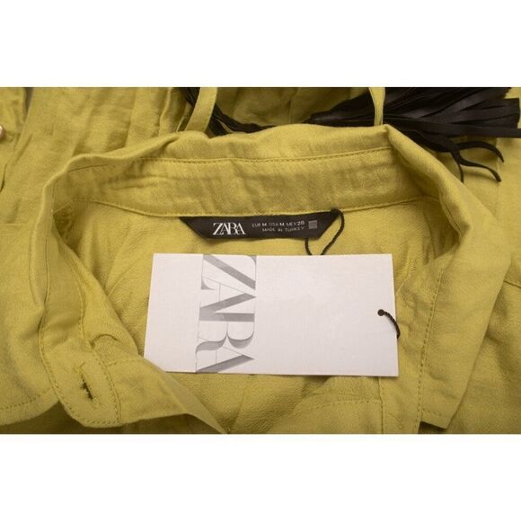 Zara Womans Shirt Dress Size M Lime Green Belted Button front 3897/054 NWT - Picture 6 of 6